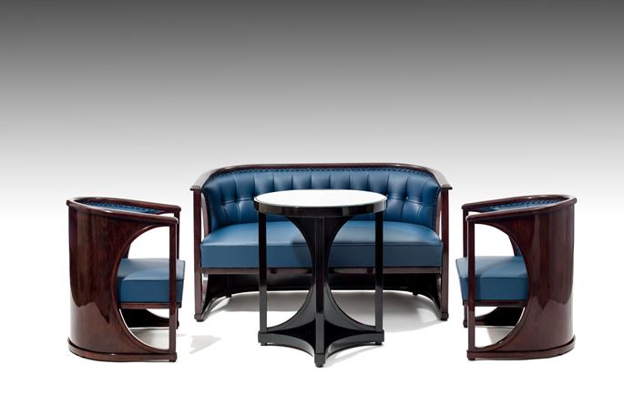 Josef Hoffmann / J. &amp; J. Kohn - SEATING GROUP so-called half-moon suite consisting of: 1 settee, 2 armchairs, 1 table  | MasterArt